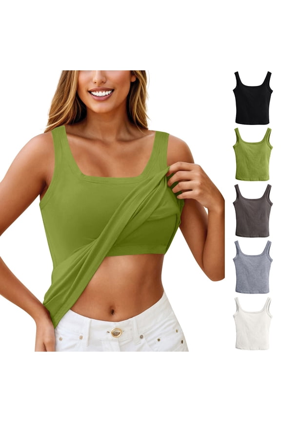 Womens Built in Bra Tank Top Soft Wide Strap Stretch Cami for Everyday,Yoga, Lounge,Going Out Light Gray One Size