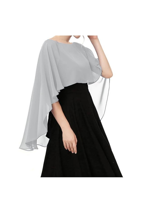 Womens Capelets Shawls And Wraps For Evening Elegant Dress Chiffon Capes Wedding Cover Up Sheer Stole Light Gray