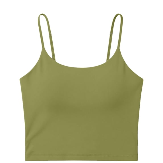 VV AVEORS Womens Cotton Camisole Built in Bra Tank Top Adjustable Spaghetti Strap Undershirt Green L