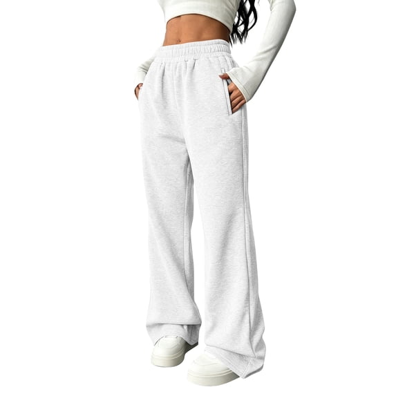 VV AVEORS Womens Fleece Sweatpants Wide Leg Drawstring Workout Casual Baggy Flare Pants High Waist With Pockets White M
