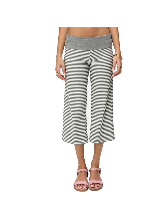 Womens Fold Over Capri Pants Y2K Low Rise Wide Leg Gaucho Cropped Pants Workout Yoga Capris Leggings Lounge Bottoms Light Gray L