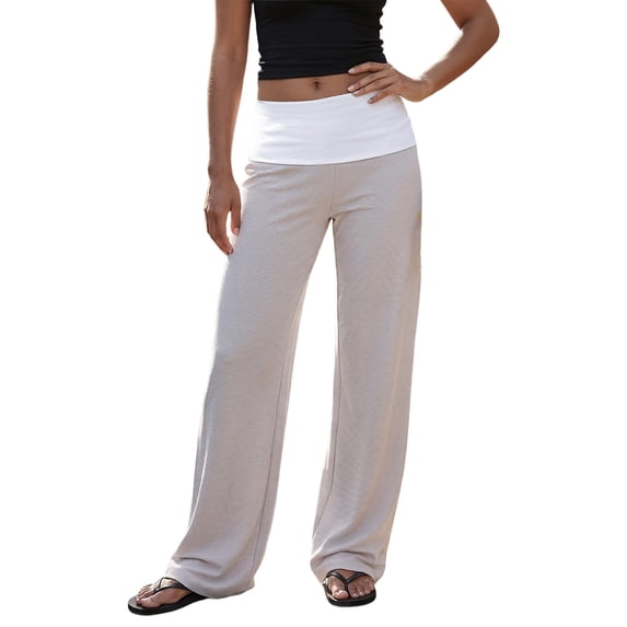 VV AVEORS Womens Fold Over Pants Y2K Low Rise Bell Bottoms Yoga Pants Summer Fall Beach Wide Leg Foldover Pants Casual Lounge Flare Leggings Gray S