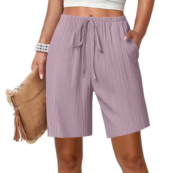 VV AVEORS Womens Shorts Bermuda Knee Long Length Cotton Wide Leg Plus Size With Pockets Trendy Lounge Resortwear Pink 2XL