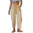 thumbnail image 1 of VV AVEORS Womens Summer Striped Barrel Cropped Pants Comfy Drawstring Capri Pant With Pockets Beach Vacation Lounge Trousers Yellow 2XL, 1 of 7