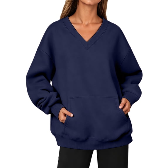 VV AVEORS Womens Sweatshirts No Hood Loose Fit Long Sleeve V Neck Casual Sweatshirt Fall Fashion Comfort Winter Hoodless Hoodies Royal Blue XL