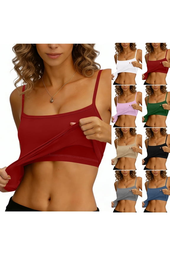 Womens Tank Top with Built in Bra Adjustable Spaghetti Straps Camisoles Crop Slim Fitted Shirts Khaki 2XL