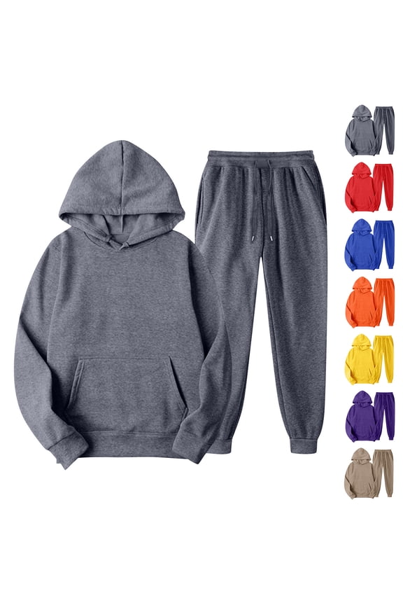 Womens Two Piece Sets Fall Sweat Outfits Oversized Hoodie Sweatshirts Drawstring Sweatpants Lounge Matching Set For Men Dark Gray XL
