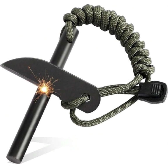 VVAAGG Flint And Steel Fire Starter: 3/8" 4 Inch Ferro Rod Magnesium Rods Survival Tool With Paracord Handle