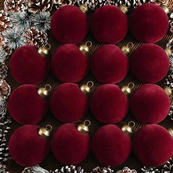 VVC 15 Pcs Velvet Christmas Oranaments Decorations Balls, 2.4 Inch Christmas Ornaments for Xmas Tree Decor, Flocked Hanging Balls for Family Holiday Party Decoration
