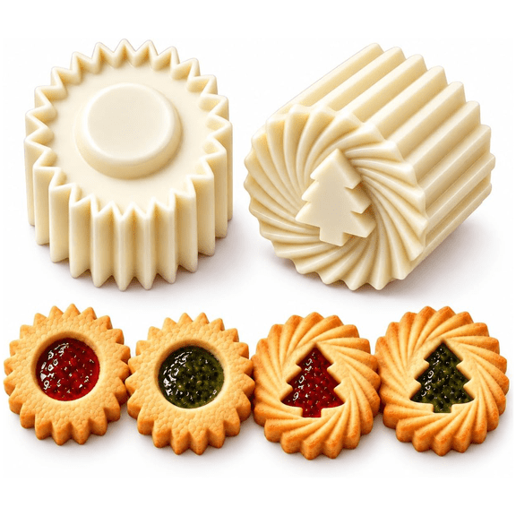 VVC Christmas Tree Cookie Press, Double-Sided Pastry Mold Set, 2-Pack Double-Ended Pastry Molds With Christmas Tree Centers, Decorative Outer Patterns And Two Forming Rings