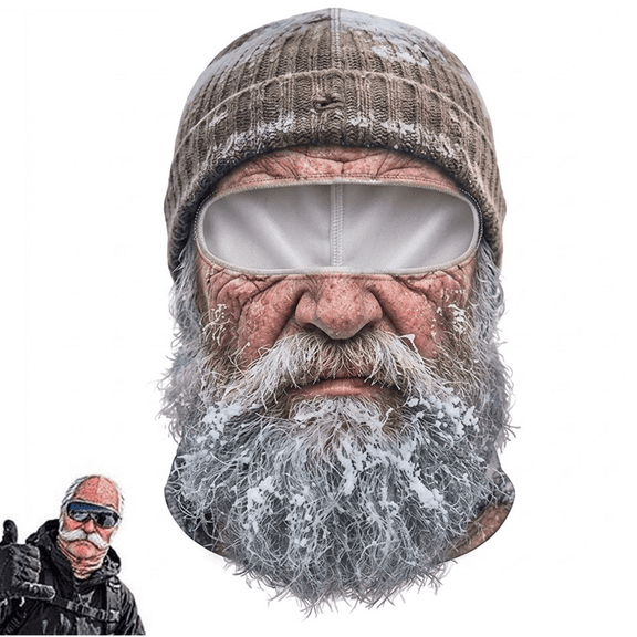 VVC Old Man Ski Mask Funny Realistic Face Balaclava, Full Face Cover With Neck Coverage, Novelty Winter Face Cover for Skiing Snowboarding Outdoor Parties and Funny Gifts