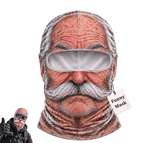 VVC Old Man Ski Mask Funny Realistic Face Balaclava, Full Face Cover With Neck Coverage, Novelty Winter Face Cover for Skiing Snowboarding Outdoor Parties and Funny Gifts