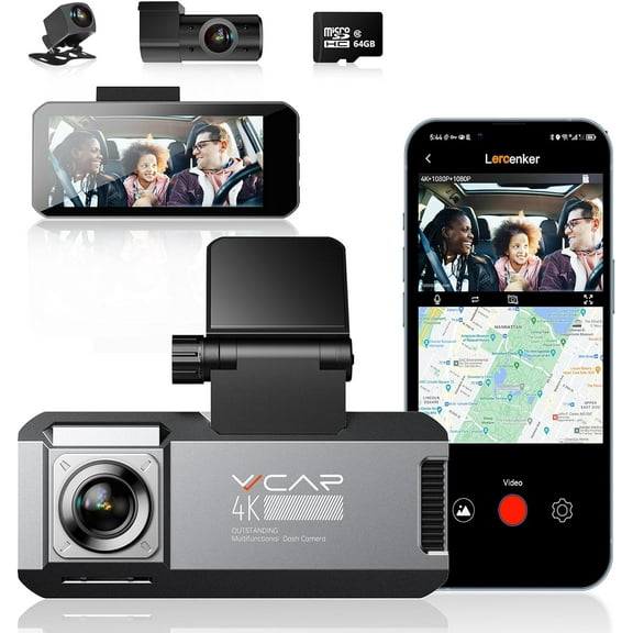 VVCAR R39 3 Channel 5K Dash Cam WiFi GPS with 64GB Card 3.99" IPS Front Inside Rear Car Dashboard Camera Recorder Parking Mode