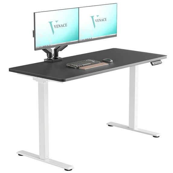 VVENACE D1 Electric Standing Desk Height Adjustable Desk 4 Memory Height Ergonomic Sit Stand up Desk for Home Office, White Frame Black 48 x 24 inch One-Piece Desktop (2 Packages)