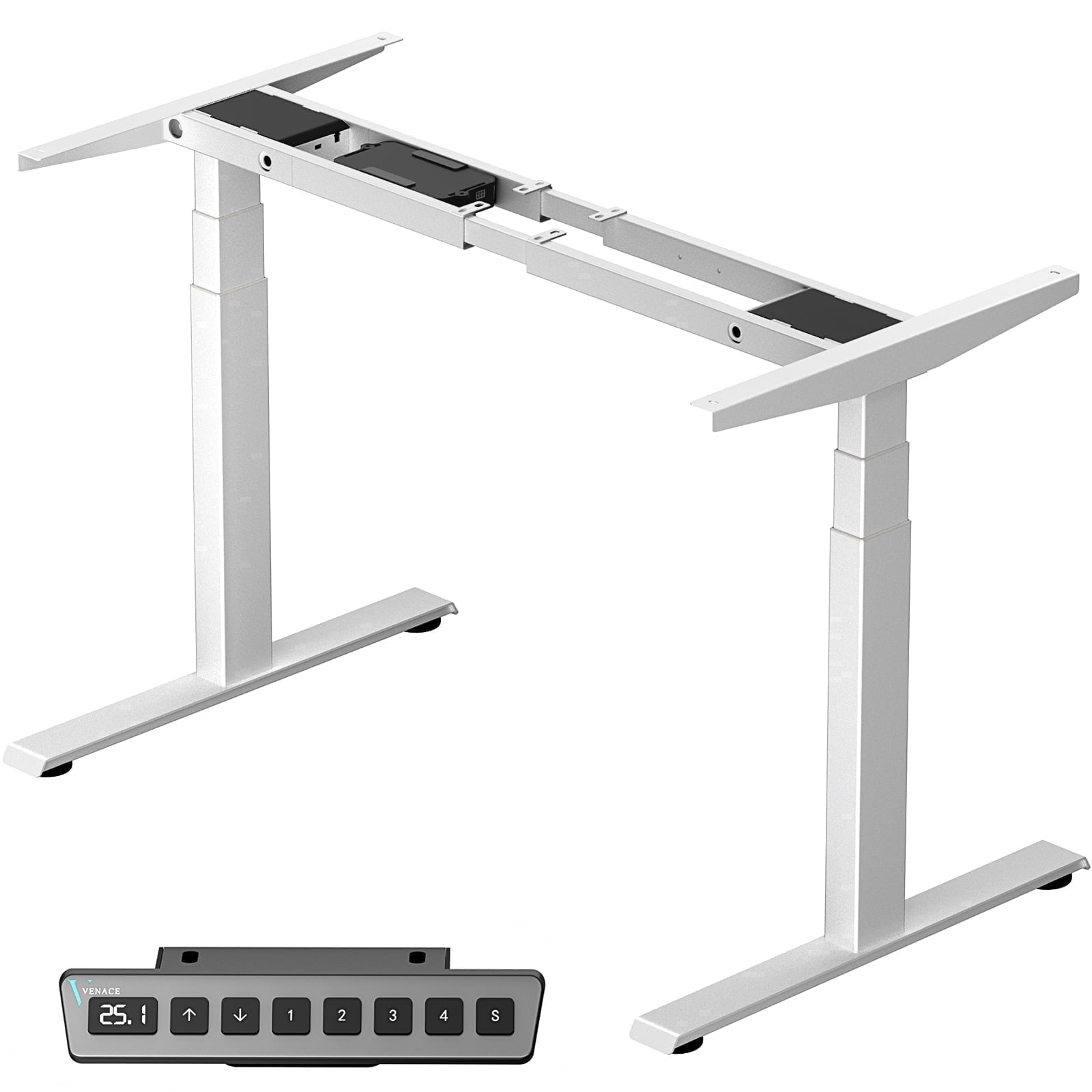 VVENACE Electric Standing Desk Frame, Double Motor Adjustable Stand Up Desk Base, 286 lbs Weight Capacity, Three Section Column Computer Desk for Home and Office (White Frame only)