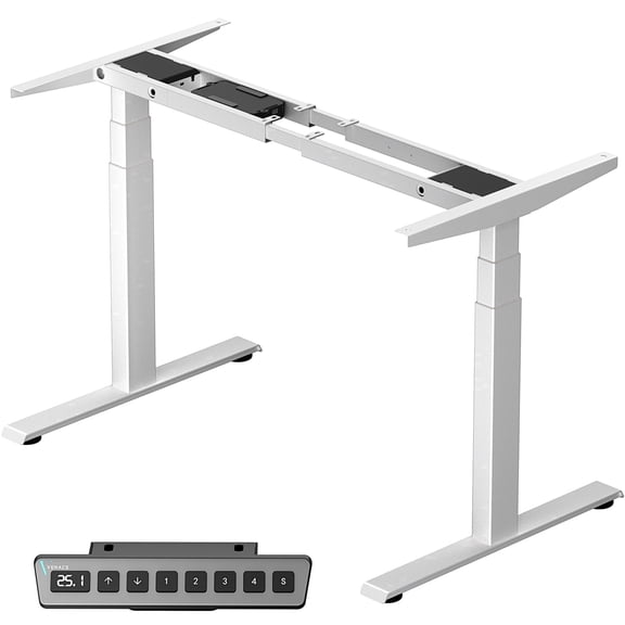 VVENACE Electric Standing Desk Frame, Double Motor Adjustable Stand Up Desk Base, 286 lbs Weight Capacity, Three Section Column Computer Desk for Home and Office (White Frame only)