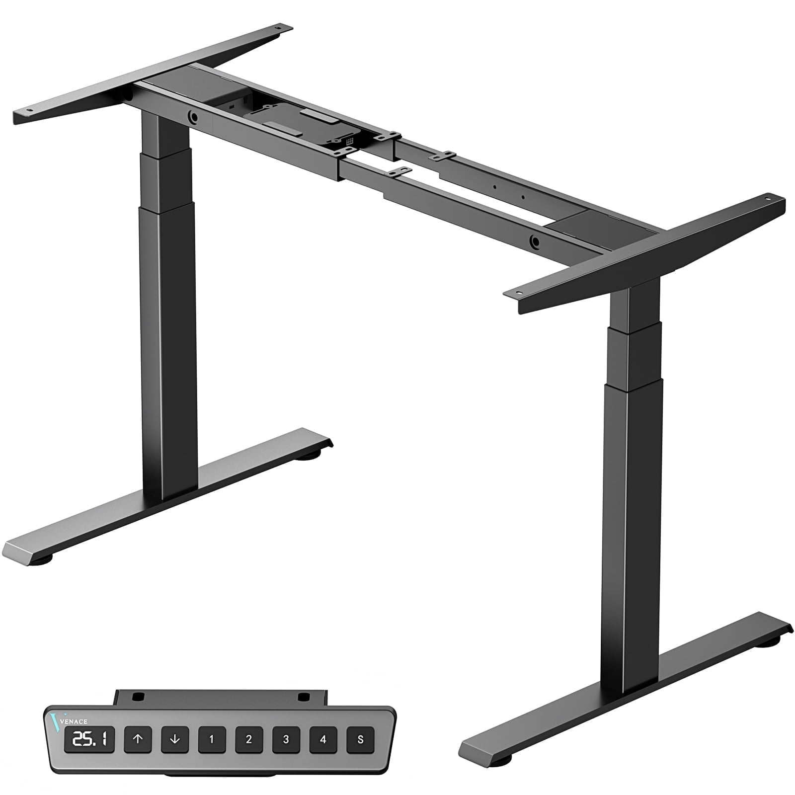 VVENACE Electric Standing Desk Frame, Double Motor Adjustable Stand Up Desk Base, 308 lbs Weight Capacity, Three Section Column Computer Desk for Home and Office (Black Frame only)