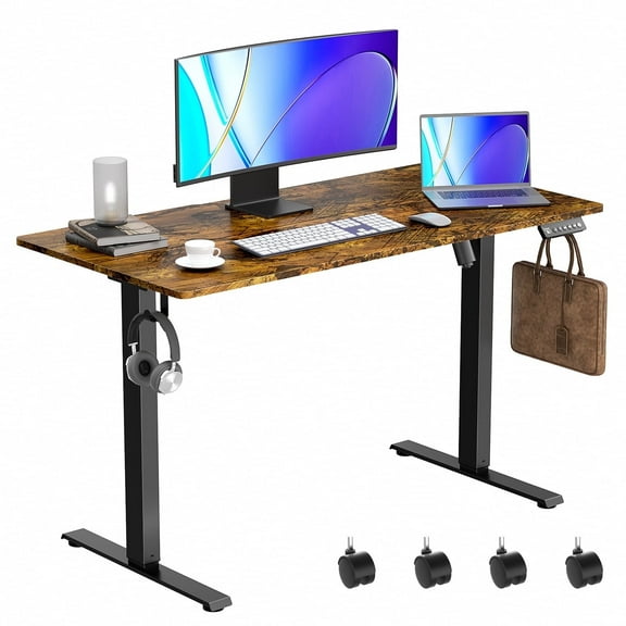 VVENACE Electric Standing Desk Height Adjustable Desk 48 inch 4 Memory Height Ergonomic Sit Stand up Desk for Home Office, Brown, 2 Split Boards