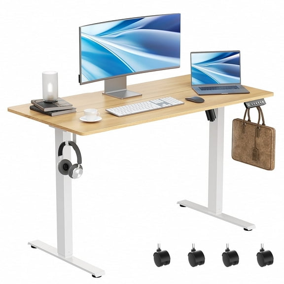 VVENACE Electric Standing Desk Height Adjustable Desk 48 inch 4 Memory Height Ergonomic Sit Stand up Desk for Home Office, Oak, 2 Split Boards