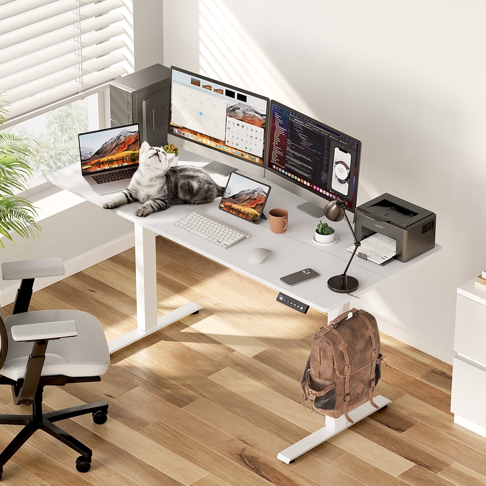 VVENACE Electric Standing Desk, Office Desk, Computer Desk, 48 inch 4 Memory Height Ergonomic Sit Stand up Desk, Height Adjustable Desk, White, 2 Split Boards