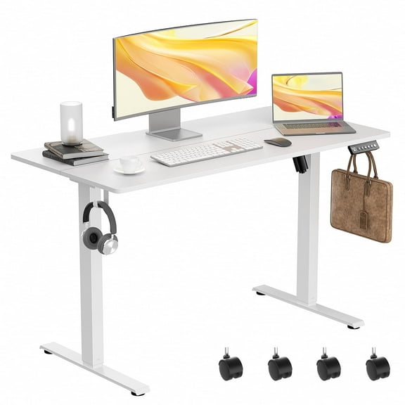 VVENACE Electric Standing Desk Height Adjustable Desk 48 inch 4 Memory Height Ergonomic Sit Stand up Desk for Home Office, White, 2 Split Boards