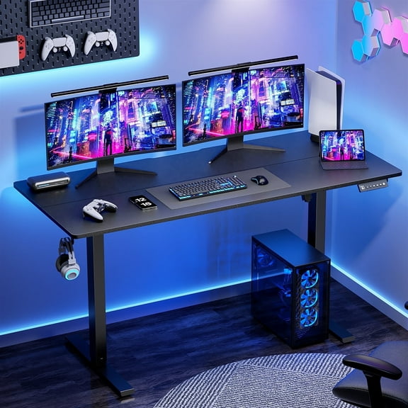 VVENACE Electric Standing Desk Height Adjustable Desk 55 inch 4 Memory Height Ergonomic Sit Stand up Desk for Home Office, Black, 2 Split Boards