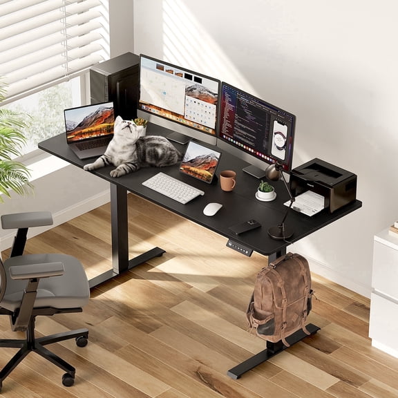 VVENACE Electric Standing Desk, Office Desk, Computer Desk, 55 inch 4 Memory Height Ergonomic Sit Stand up Desk, Height Adjustable Desk, Black, 2 Split Boards