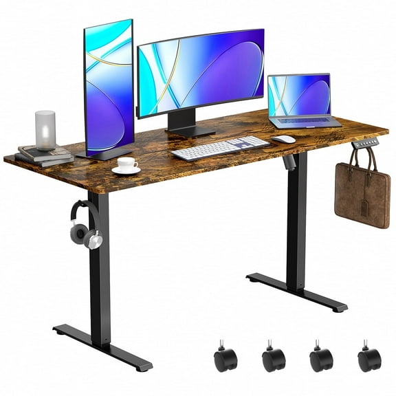 VVENACE Electric Standing Desk Height Adjustable Desk 55 inch 4 Memory Height Ergonomic Sit Stand up Desk for Home Office, Brown, 2 Split Boards