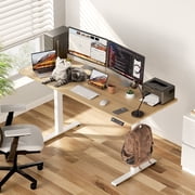 VVENACE Electric Standing Desk, Office Desk, Computer Desk, 55 inch 4 Memory Height Ergonomic Sit Stand up Desk, Height Adjustable Desk, Oak, 2 Split Boards