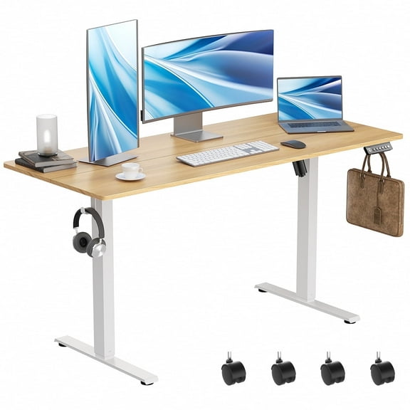 VVENACE Electric Standing Desk Height Adjustable Desk 55 inch 4 Memory Height Ergonomic Sit Stand up Desk for Home Office, Oak, 2 Split Boards