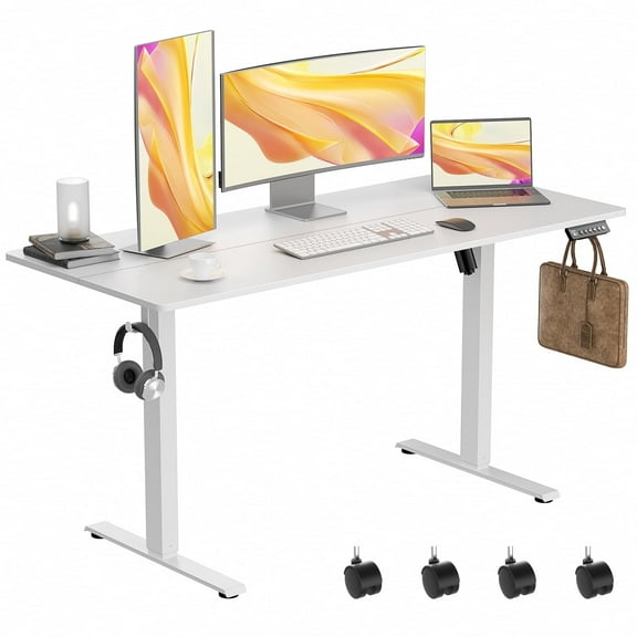 VVENACE Electric Standing Desk Height Adjustable Desk 55 inch 4 Memory Height Ergonomic Sit Stand up Desk for Home Office, White, 2 Split Boards