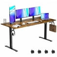 thumbnail image 1 of VVENACE Electric Standing Desk Height Adjustable Desk 63 inch 4 Memory Height Ergonomic Sit Stand up Desk for Home Office, Brown, 2 Split Boards, 1 of 11