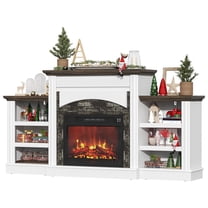 VVFLU 72 inch Fireplace TV Stand with 23'' Real Flame Electric Fireplace, Mid Century Modern TV Console Table, Farmhouse TV Cabinet, TV Entertainment Center with Storage for Living Room, Bedroom