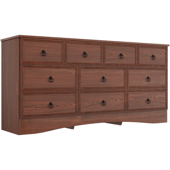 VVFLU Cherry Dresser for Bedroom, Modern Farmhouse Wide 10 Drawer Dresser, Chest of Drawers for Living Room, Entryway and Hallway