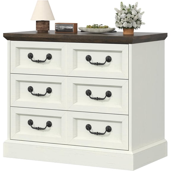 VVFLU Farmhouse 3 Drawers Nightstand with Charging Station, Rustic Wood Night Stand with Drawers for Bedroom, Vintage Bedside Table Small Dresser Chest of Drawers for Living Room, White