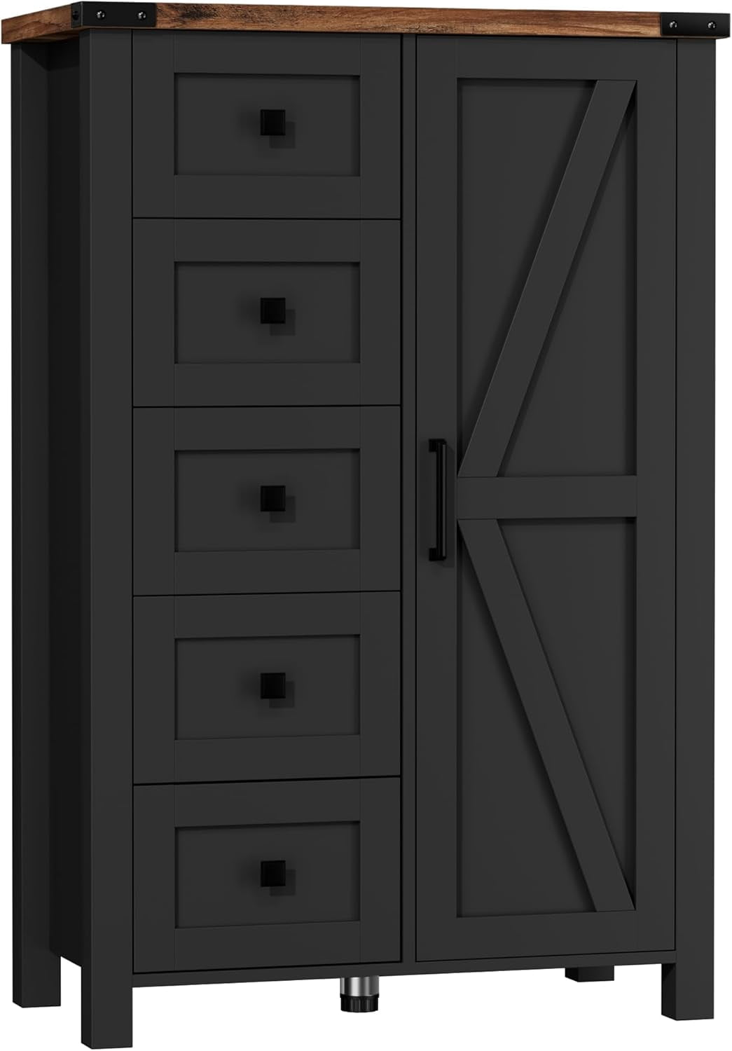 VVFLU Farmhouse 5 Drawer Dresser Storage Cabinet Chest of Drawer for Bedroom, 48" Tall Black Wood