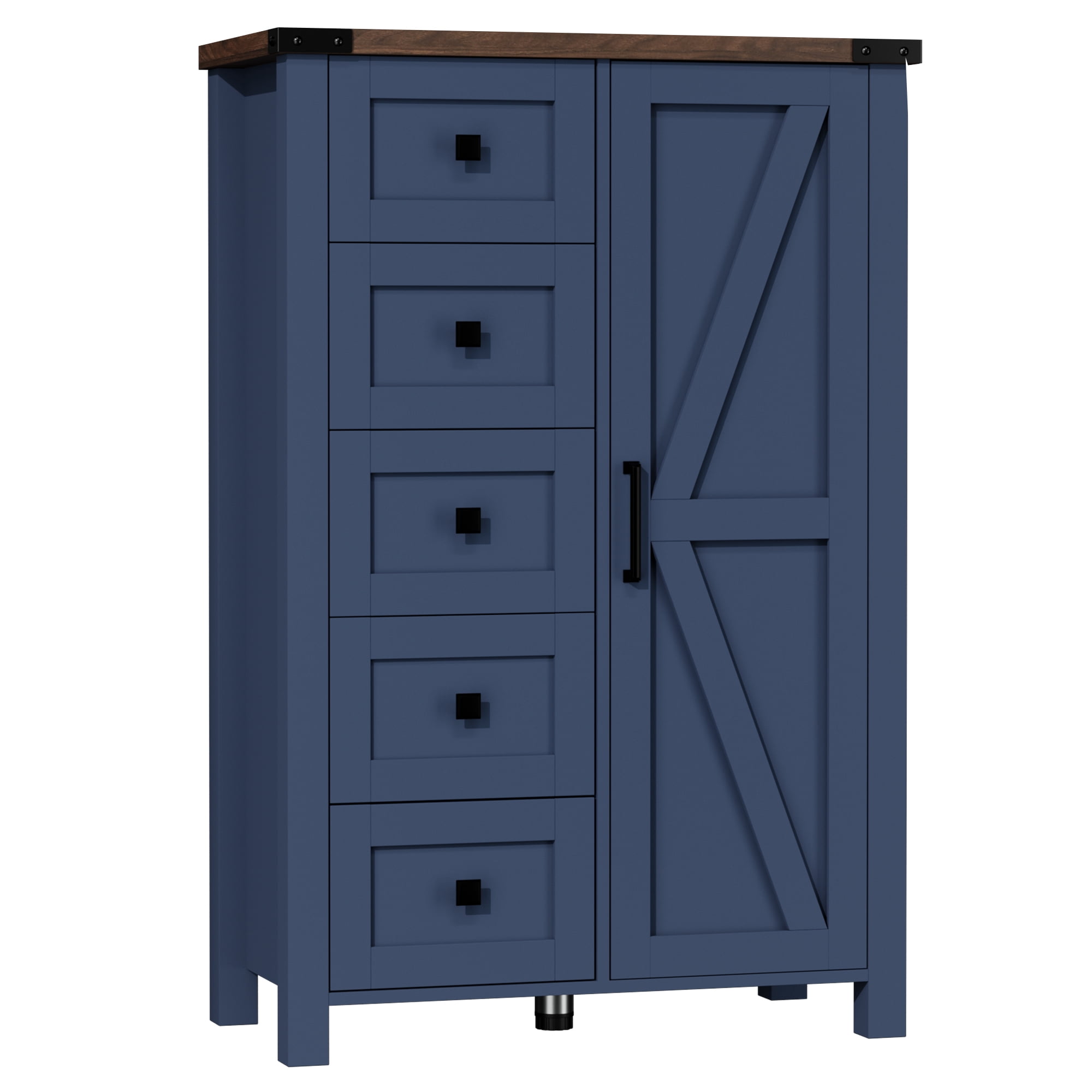 VVFLU Farmhouse 5 Drawer Dresser Storage Cabinet Chest of Drawer for Bedroom, 48" Tall Blue Wood