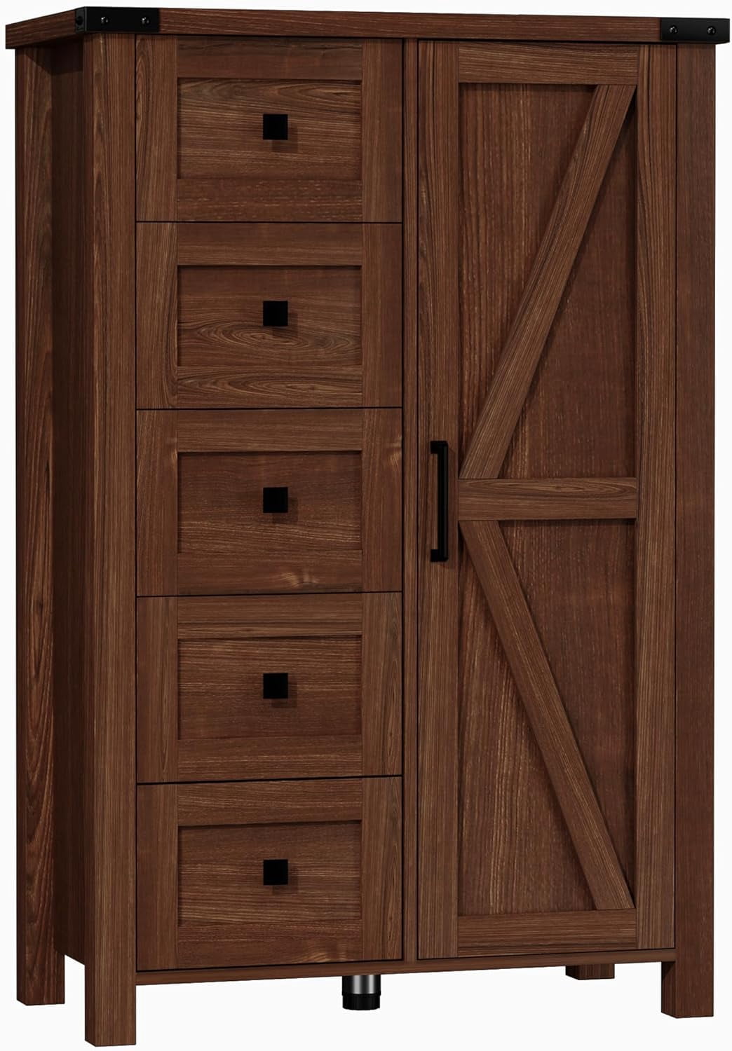 VVFLU Farmhouse 5 Drawer Dresser Storage Cabinet Chest of Drawer for Bedroom, 48" Tall Brown Wood