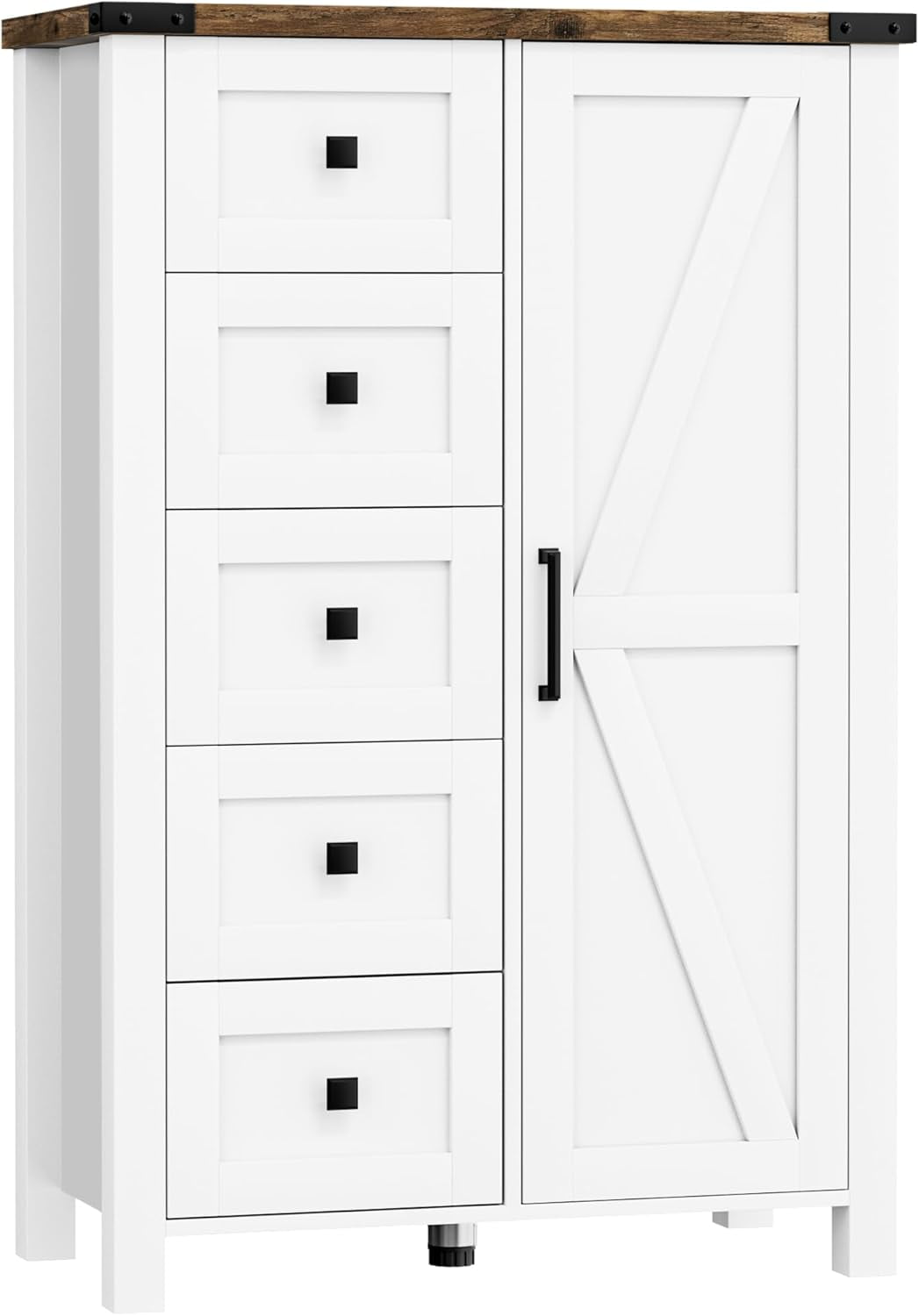 VVFLU Farmhouse 5 Drawer Dresser Storage Cabinet Chest of Drawer for Bedroom, 48" Tall White Wood