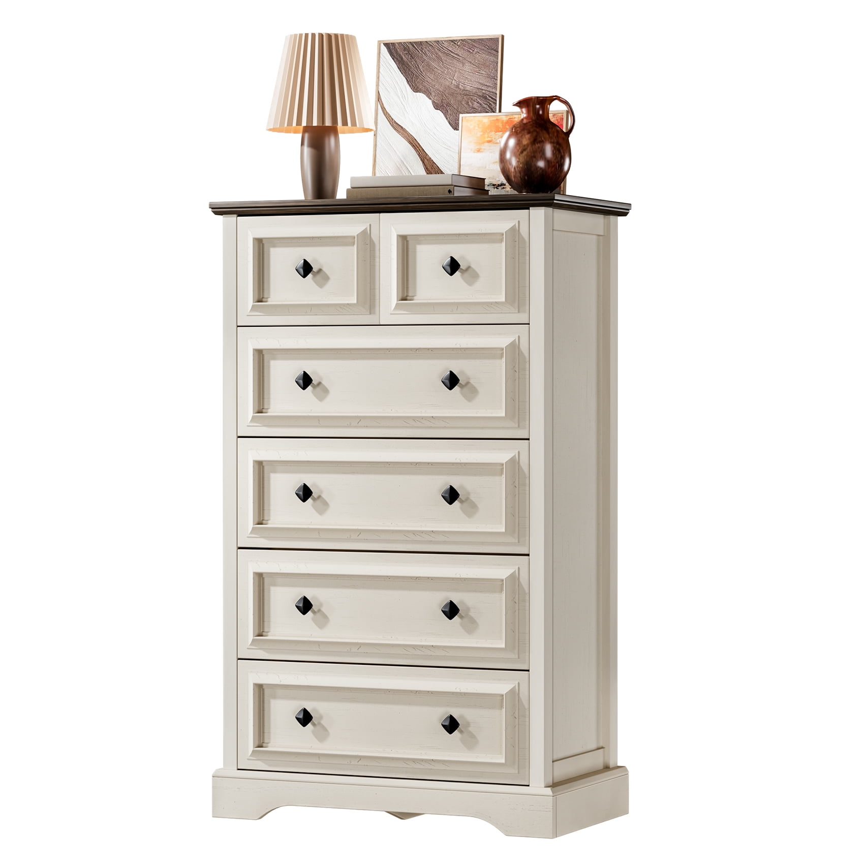 VVFLU Farmhouse 6 Drawer Dresser, Dressers Chest of Drawer for Bedroom Organizer Storage, 48 Inch Tall Dresser, Wood Dressers Storage Cabinet for Living Room, Entryway, Hallway,Walnut