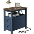 thumbnail image 1 of VVFLU Farmhouse End Table with Charging Station, Blue Nightstand Narrow, Skinny Slim Small, Bedroom, 1 of 6