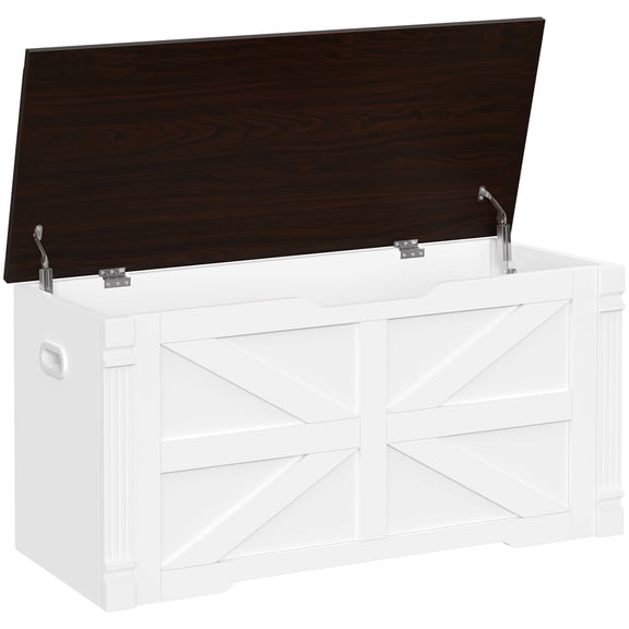 VVFLU Storage Chest, 39.4” Toy Box, Entryway Storage Trunk, Shoe Bench with Storage, Engineered Wood Storage Cabinet with 2 Safety Hinges, Entrance Bench for Living Room