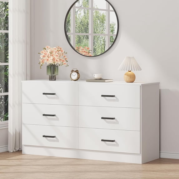 VVFLU Wood Dresser for Bedroom, 6 Drawer Double Dresser, Modern Chest of Drawers with Deep Drawers, Large Storage Organizer for Living Room, Closet