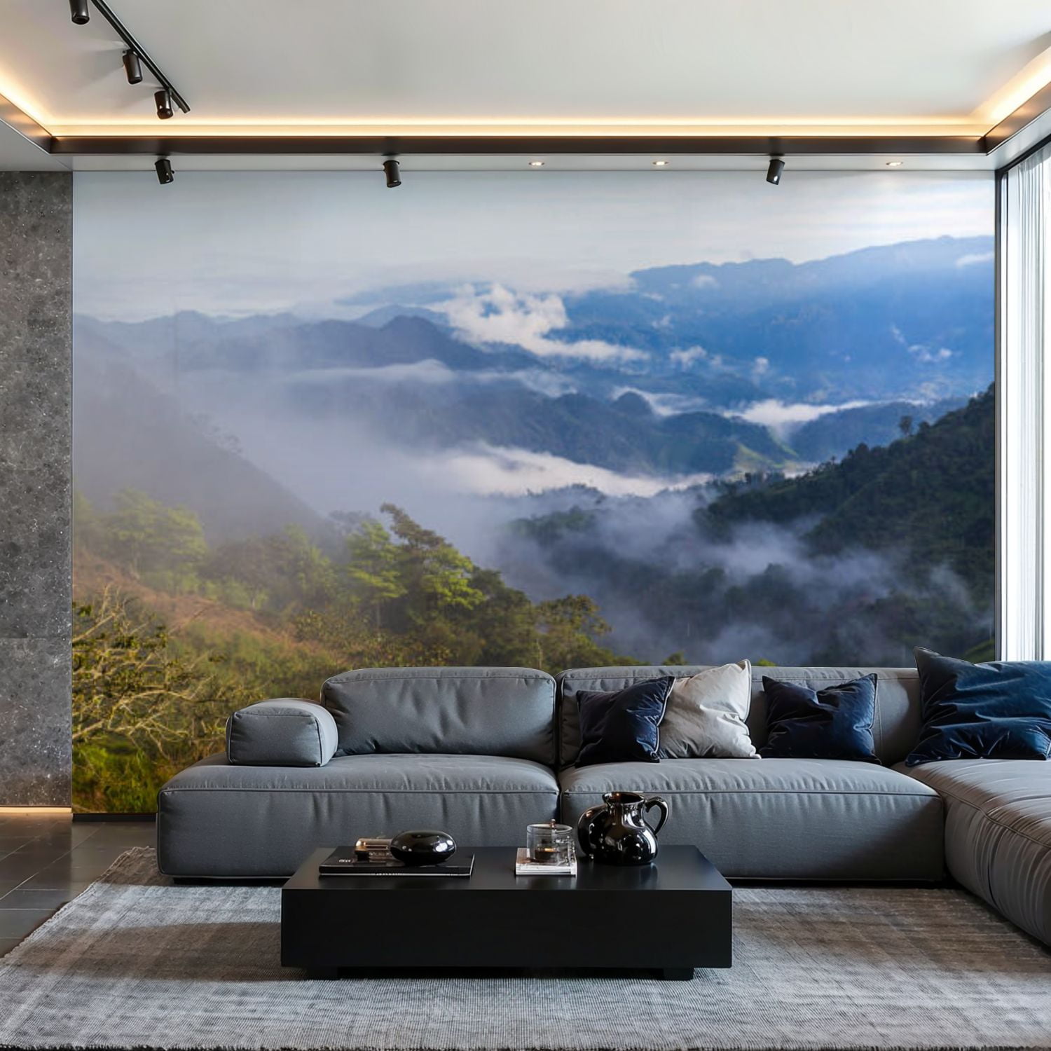 Soft Grey And Beige Mountains Mural, Watercolor Abstract Rock Mountain Wallpaper, Peel And Stick Minimalist Wall Decor