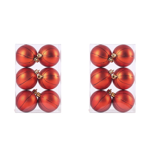 VVQ 12Pcs Christmas Tree Ornament Balls, 6cm Glitter Sports Ball Decor for Holiday Tree, Football Baseball Basketball Baubles for Christmas Tree Decorations