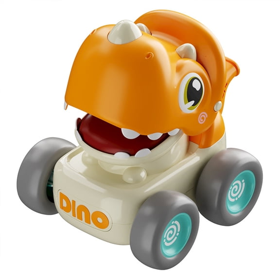 VVQ 1Pc Pull Back Cars, Dinosaur Car for Ages 2-5, Push and Go Vehicle Set for Birthday Gift, Friction Powered Mini Car Model for Indoor Floor Carpet Play, Orange