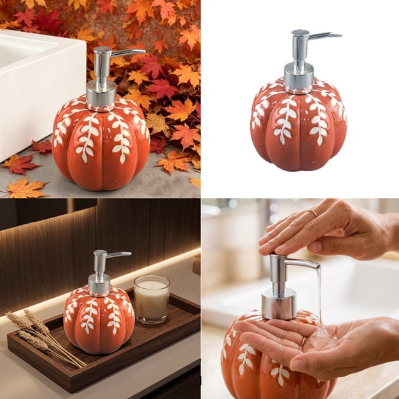 VVQ 1pc Ceramic Pumpkin Soap Dispenser, Fall Maple Hand Lotion Bottle Bathroom Decor, 460ml Refillable Soap Dispensers for Kitchen Countertop