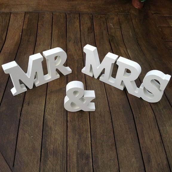 VVQ 1pc PVC White MR MRS Letters Wedding Decoration, Table Adornment Present Props for Reception, Wooden Style Letter Set for Couple Gift, White