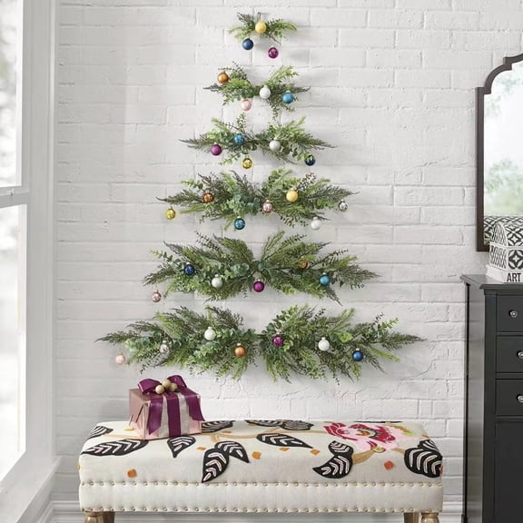 VVQ 3D Realistic Wall Mounted Christmas Tree, Space Saving Hanging Christmas Tree for Wall Decoration, Small Christmas Tree for Apartment Entryway Guest Room 24x16 in