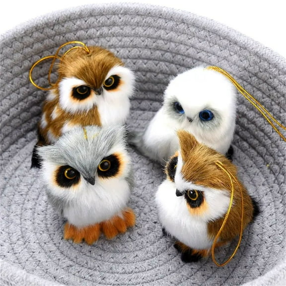 VVQ 4-Piece Plush Owl Ornament Set, Lifelike Winter Owls for Tree Wreath Garland, Soft Polyester Owl Decor for Christmas Tree Wreath Garland Gift Box